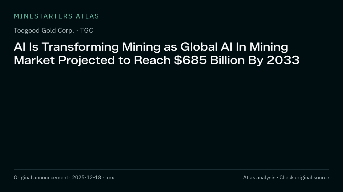 Atlas analysis — Toogood Gold Corp.: AI Is Transforming Mining as Global AI In Mining Market Projected to Reach $685 Billion By 2033