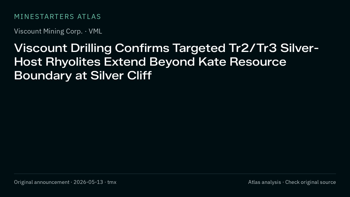 Atlas analysis — Viscount Mining Corp.: Viscount Drilling Confirms Targeted Tr2/Tr3 Silver-Host Rhyolites Extend Beyond Kate Resource Boundary at Silver Cliff
