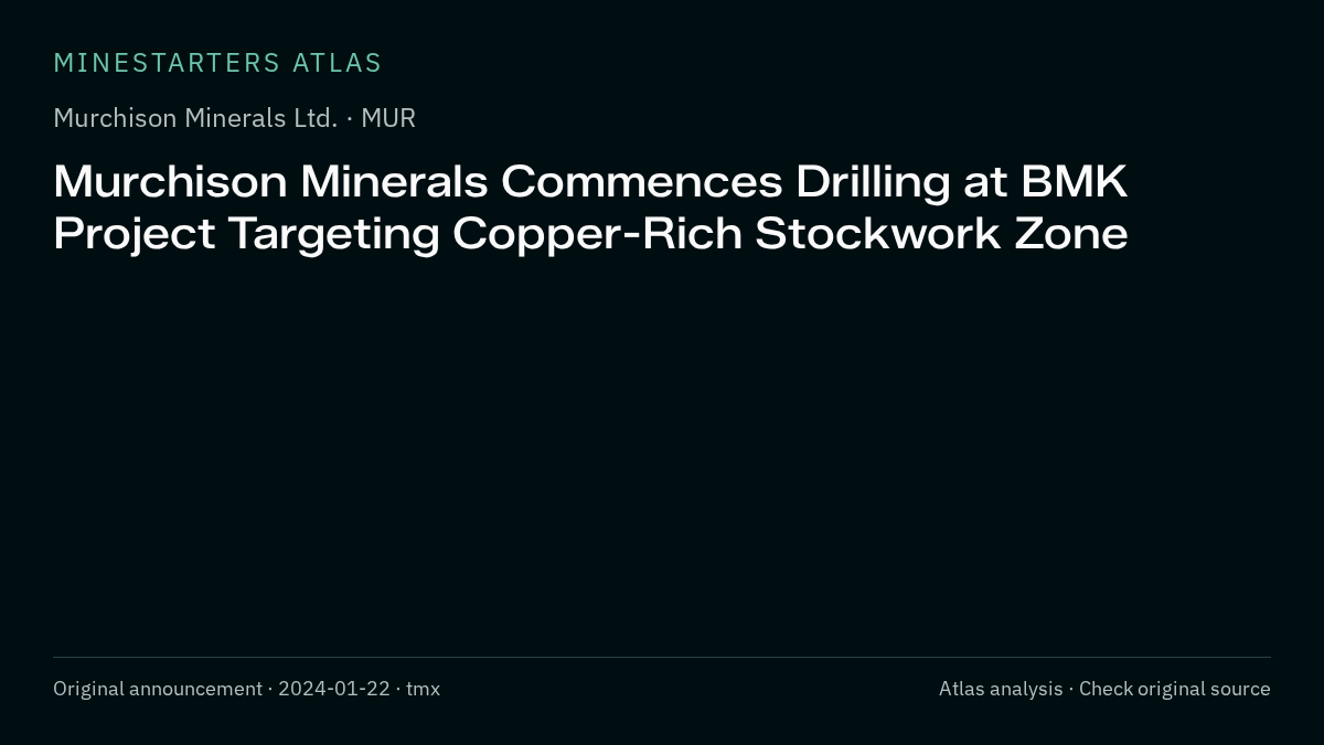 Atlas analysis — Murchison Minerals Ltd.: Murchison Minerals Commences Drilling at BMK Project Targeting Copper-Rich Stockwork Zone