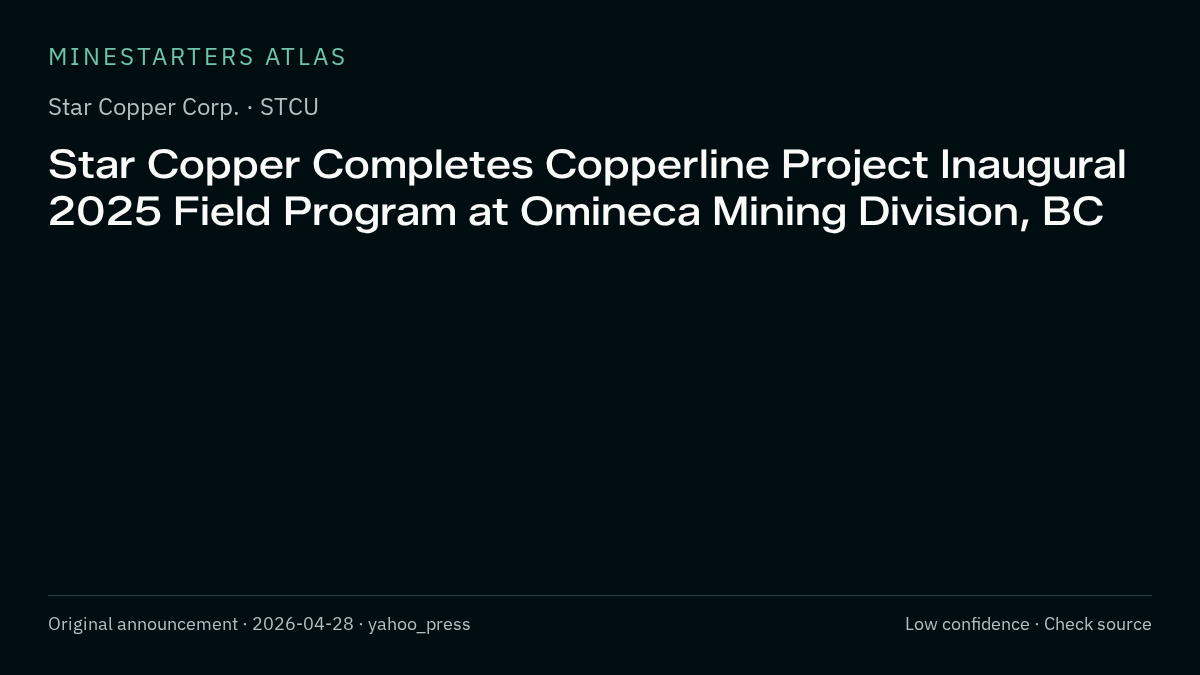 Atlas analysis — Star Copper Corp.: Star Copper Completes Copperline Project Inaugural 2025 Field Program at Omineca Mining Division, BC