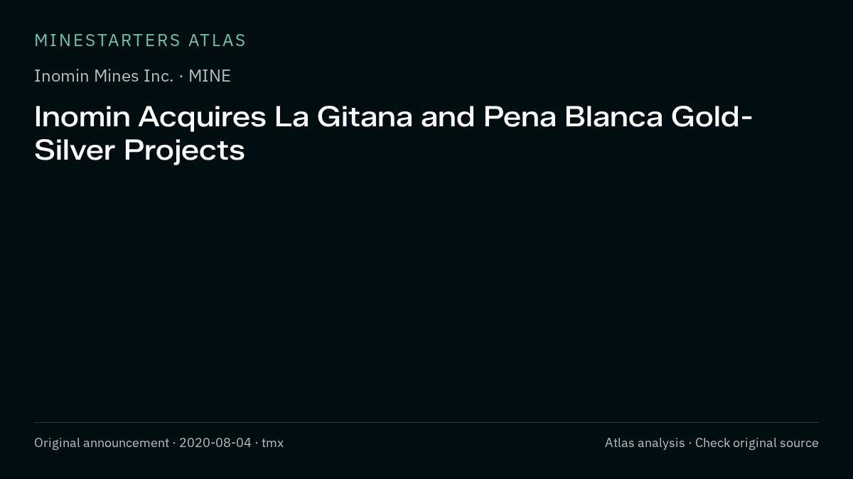 Atlas analysis — Inomin Mines Inc.: Inomin Acquires La Gitana and Pena Blanca Gold-Silver Projects