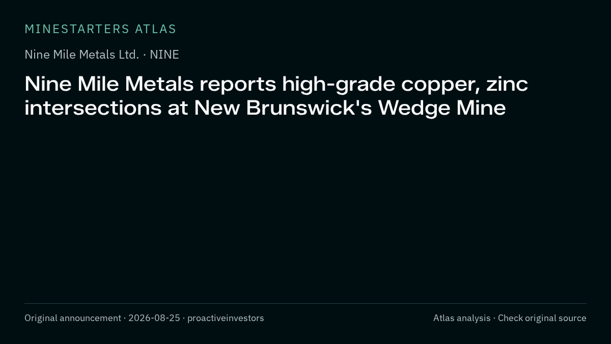 Atlas analysis — Nine Mile Metals Ltd.: Nine Mile Metals reports high-grade copper, zinc intersections at New Brunswick's Wedge Mine