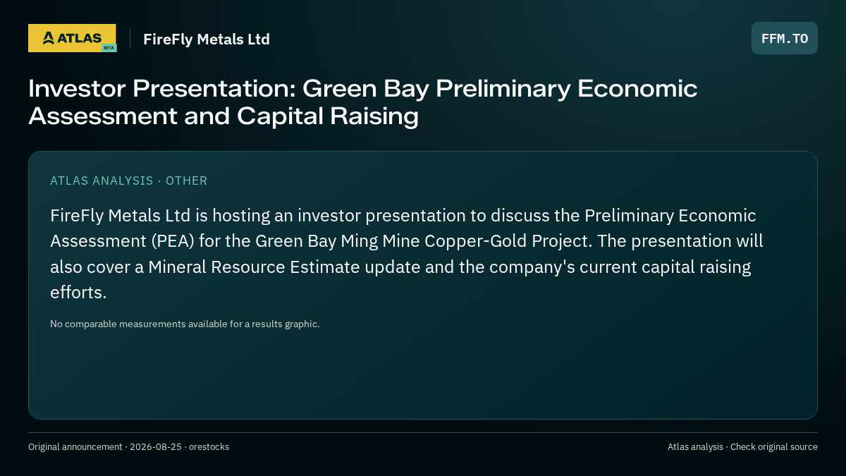 Atlas analysis — FireFly Metals Ltd: Investor Presentation: Green Bay Preliminary Economic Assessment and Capital Raising