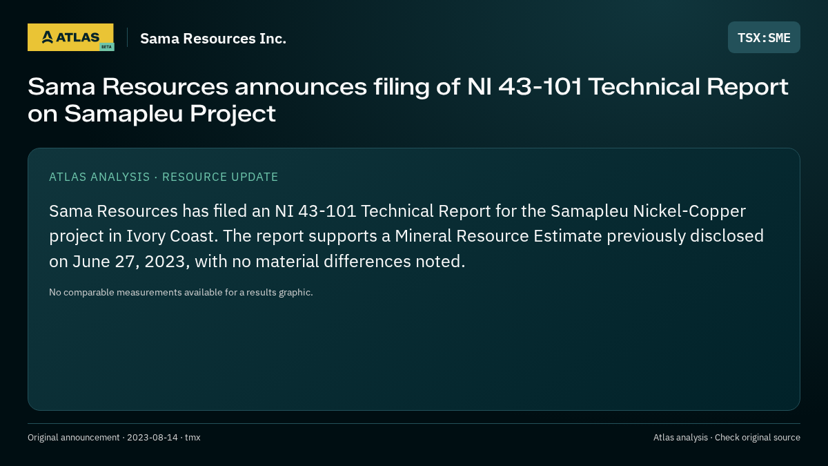 Atlas analysis — Sama Resources Inc.: Sama Resources announces filing of NI 43-101 Technical Report on Samapleu Project